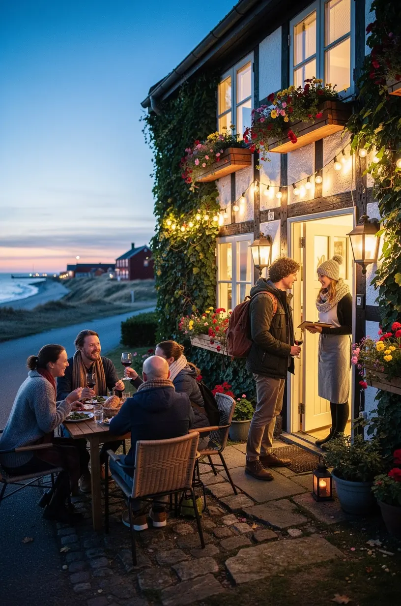 Familievenlig strand med blødt sand og rolige vand, perfekte til afslapning på ferien.
